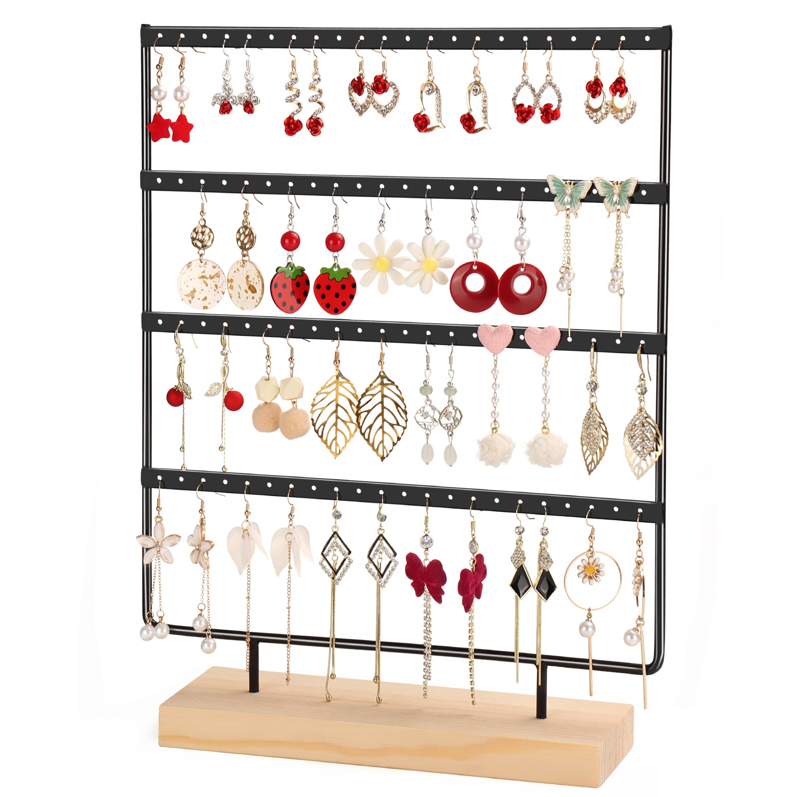 88-Hole Earring Organizer Stand - 4-Layer Display Holder for Hanging Earrings