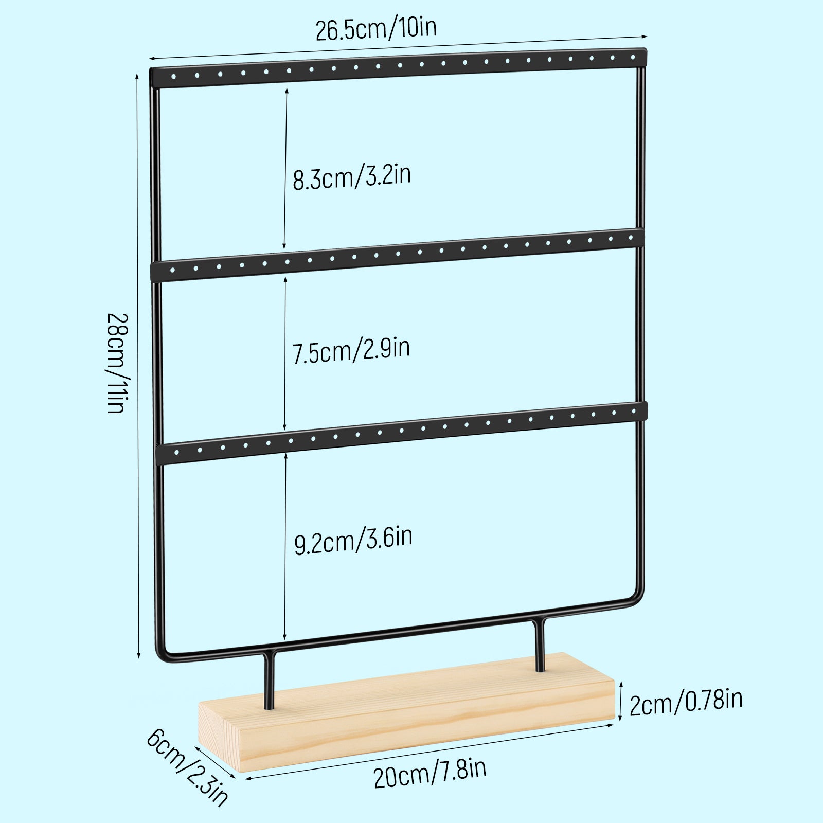 Earring Display Stand, Earring Organizer Holder 3Tires 66 Holes