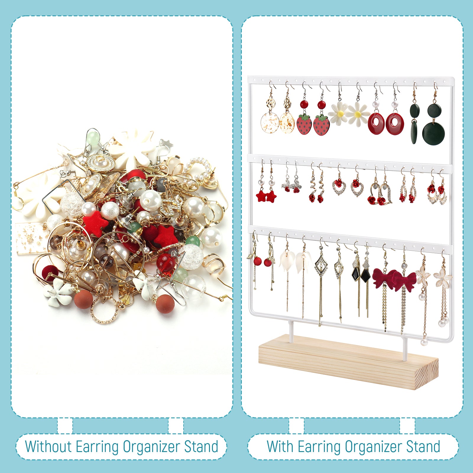 Earring Display Stand, Earring Organizer Holder 3Tires 66 Holes