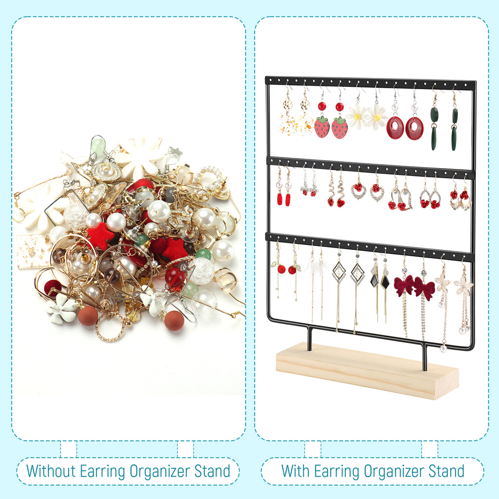 Earring Display Stand, Earring Organizer Holder 3Tires 66 Holes