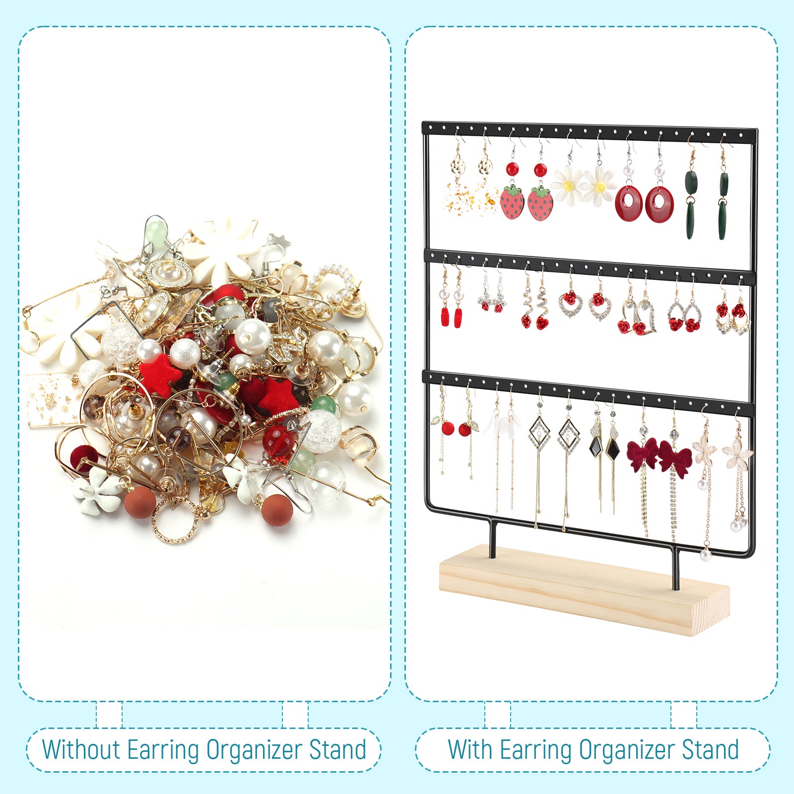 Earring Display Stand, Earring Organizer Holder 3Tires 66 Holes