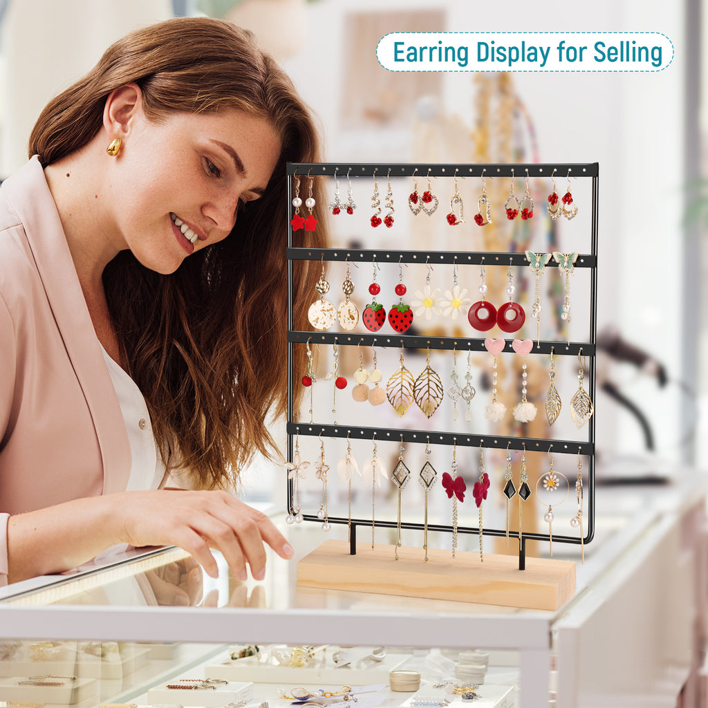 88-Hole Earring Organizer Stand - 4-Layer Display Holder for Hanging Earrings