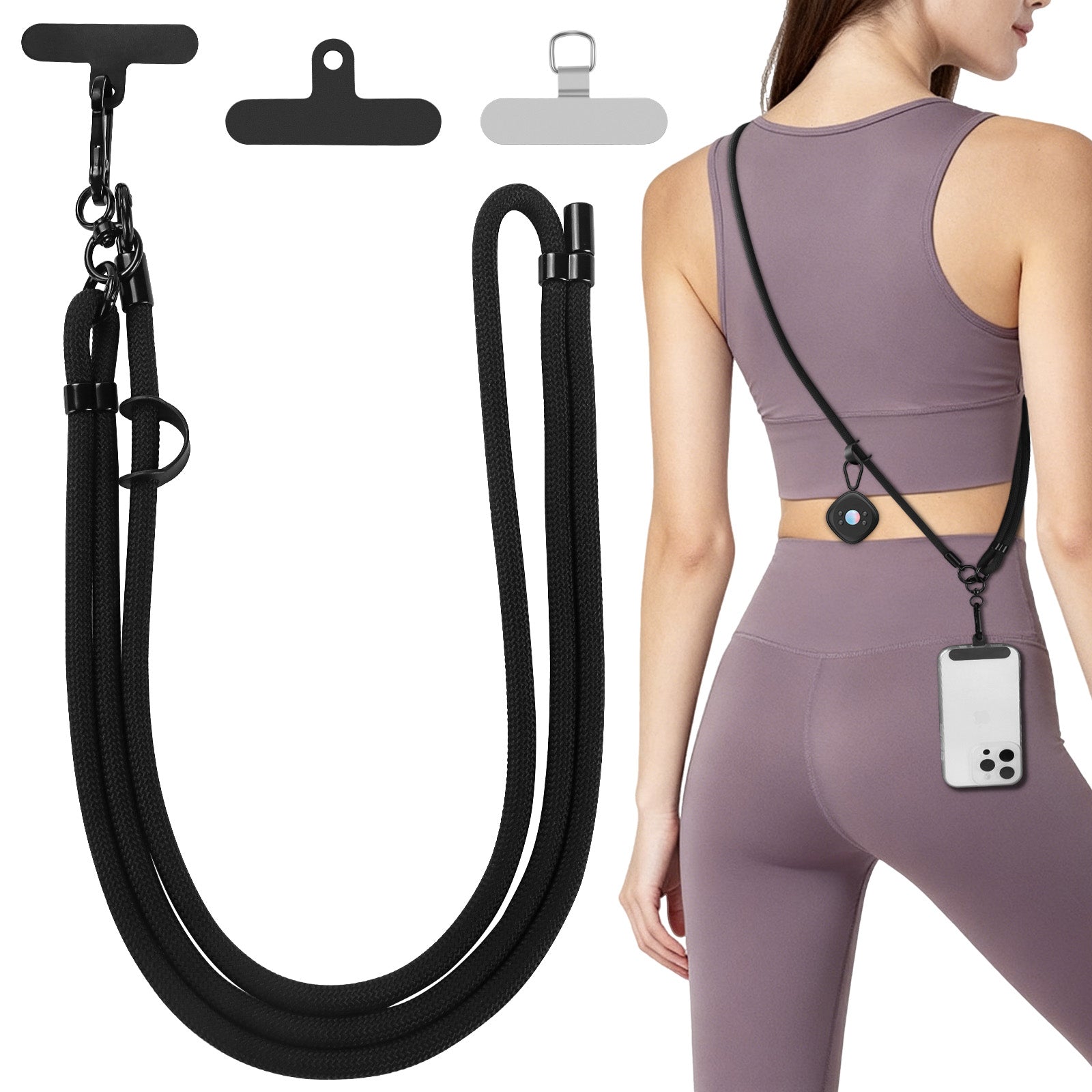 1 Phone Lanyard with 2 Phone Patches for iPhone, Adjustable Anti Theft Phone Strap for All Phones, Also for Small Hangables, Suitable for Men and Women, Skin-Friendly, Ideal for Home and Travel