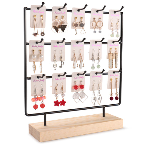Earring Display Stands for Selling 3 Tier 15 Hooks Jewelry Display With Wooden Base