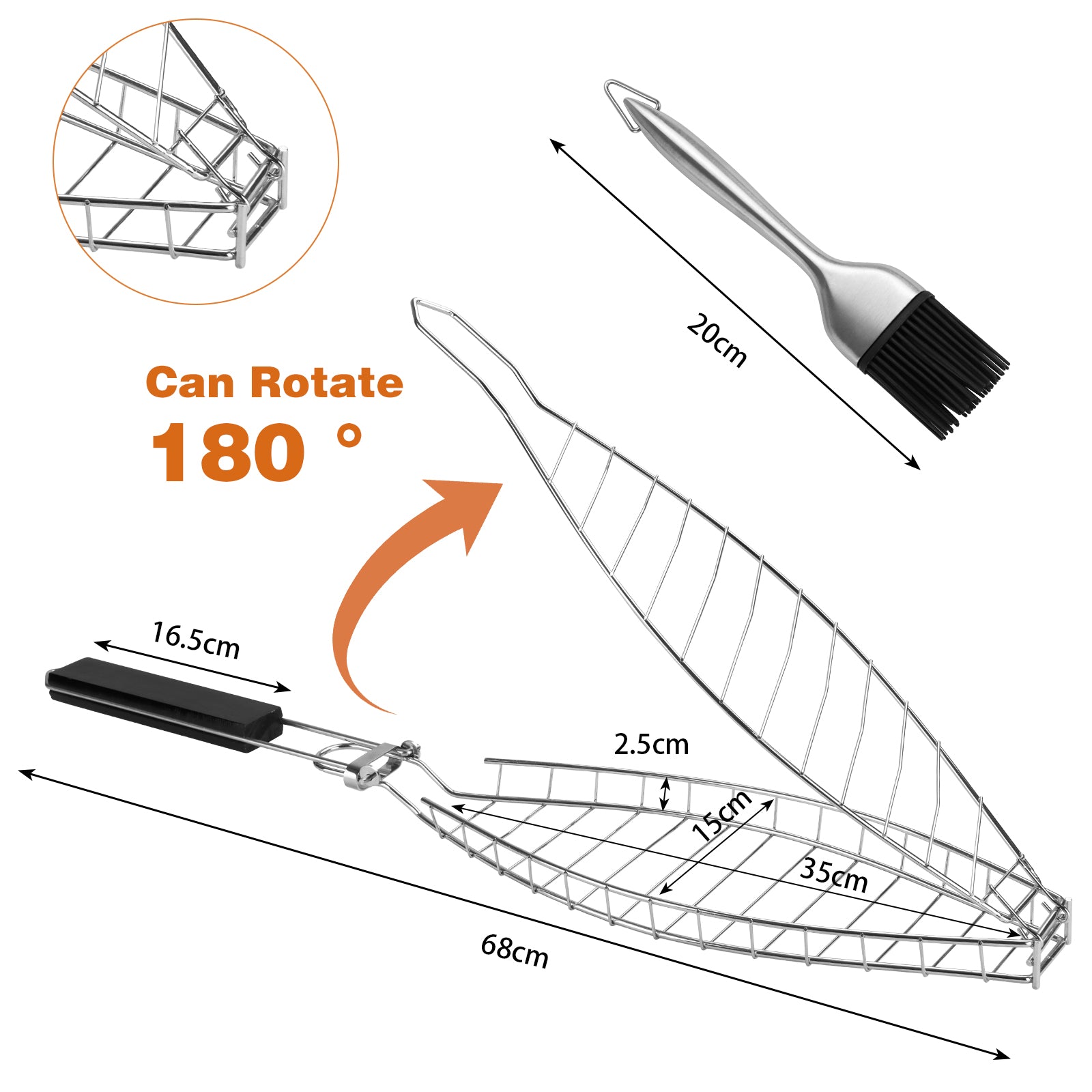 Fish Grill Basket, Stainless Steel Fish Grilling Rack For Oven With Detachable Handle , Large Whole BBQ Fish Grill Basket For Live Fish, NonStick Fish Basket for Grilling Perfect for Salmon, Veggies, And Seafood