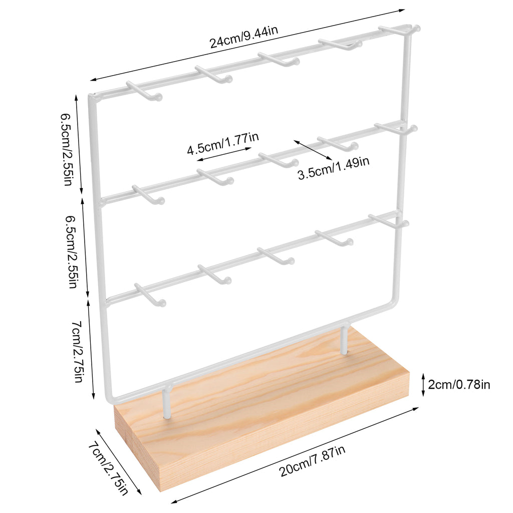 Earring Display Stands for Selling 3 Tier 15 Hooks Jewelry Display With Wooden Base