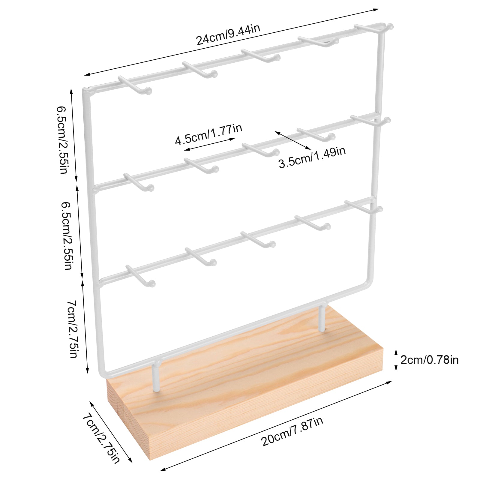 Earring Display Stands for Selling 3 Tier 15 Hooks Jewelry Display With Wooden Base