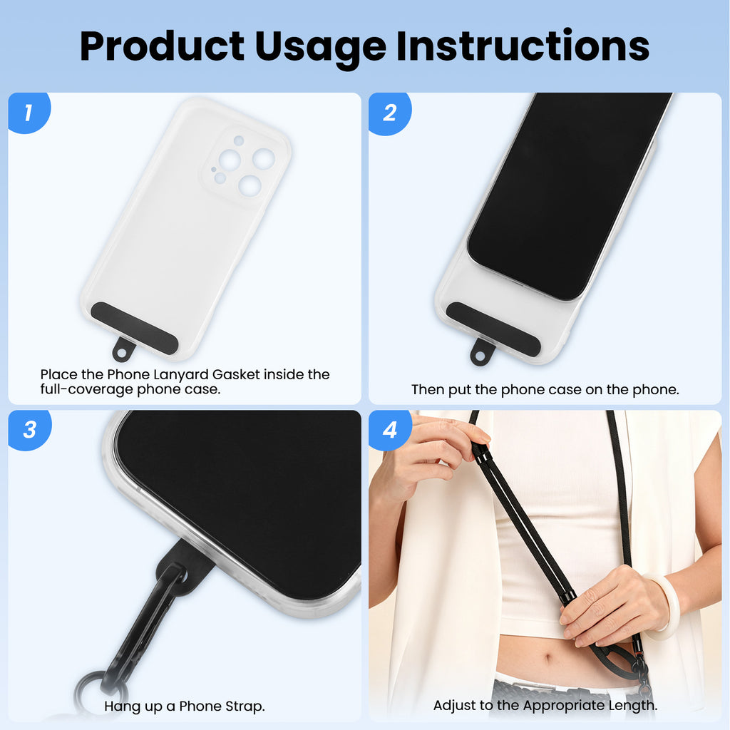 1 Phone Lanyard with 2 Phone Patches for iPhone, Adjustable Anti Theft Phone Strap for All Phones, Also for Small Hangables, Suitable for Men and Women, Skin-Friendly, Ideal for Home and Travel