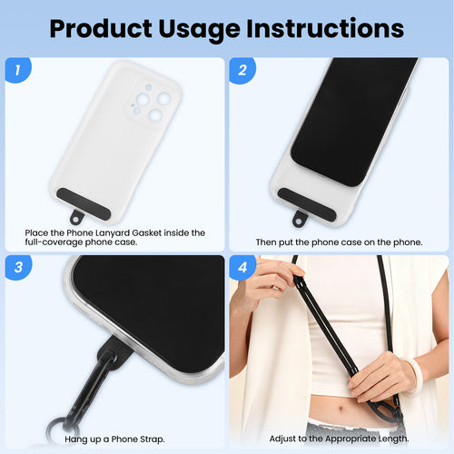 1 Phone Lanyard with 2 Phone Patches for iPhone, Adjustable Anti Theft Phone Strap for All Phones, Also for Small Hangables, Suitable for Men and Women, Skin-Friendly, Ideal for Home and Travel