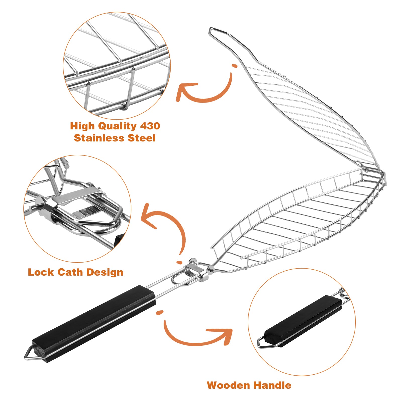 Fish Grill Basket, Stainless Steel Fish Grilling Rack For Oven With Detachable Handle , Large Whole BBQ Fish Grill Basket For Live Fish, NonStick Fish Basket for Grilling Perfect for Salmon, Veggies, And Seafood