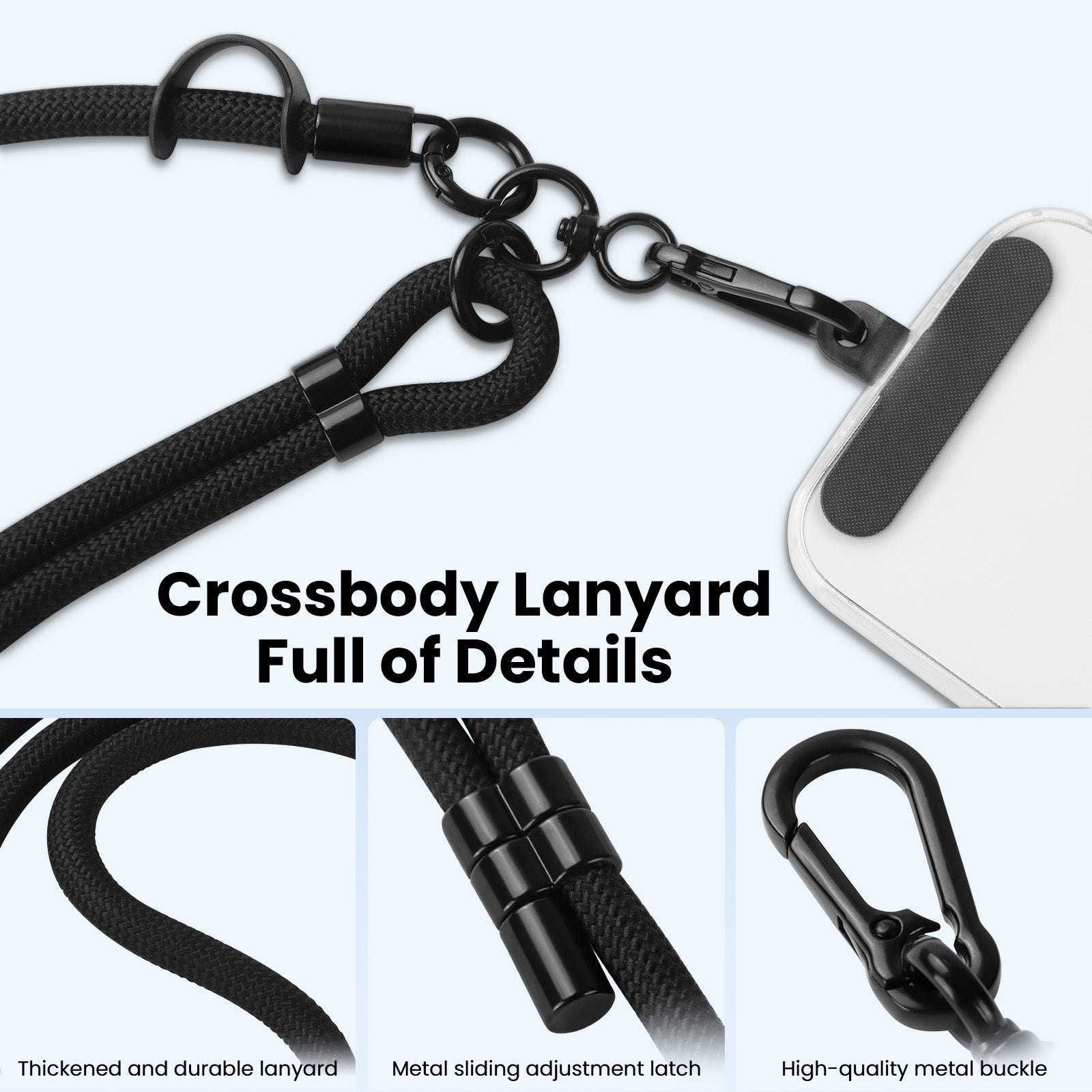 1 Phone Lanyard with 2 Phone Patches for iPhone, Adjustable Anti Theft Phone Strap for All Phones, Also for Small Hangables, Suitable for Men and Women, Skin-Friendly, Ideal for Home and Travel