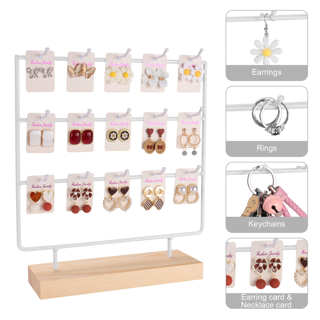 Earring Display Stands for Selling 3 Tier 15 Hooks Jewelry Display With Wooden Base