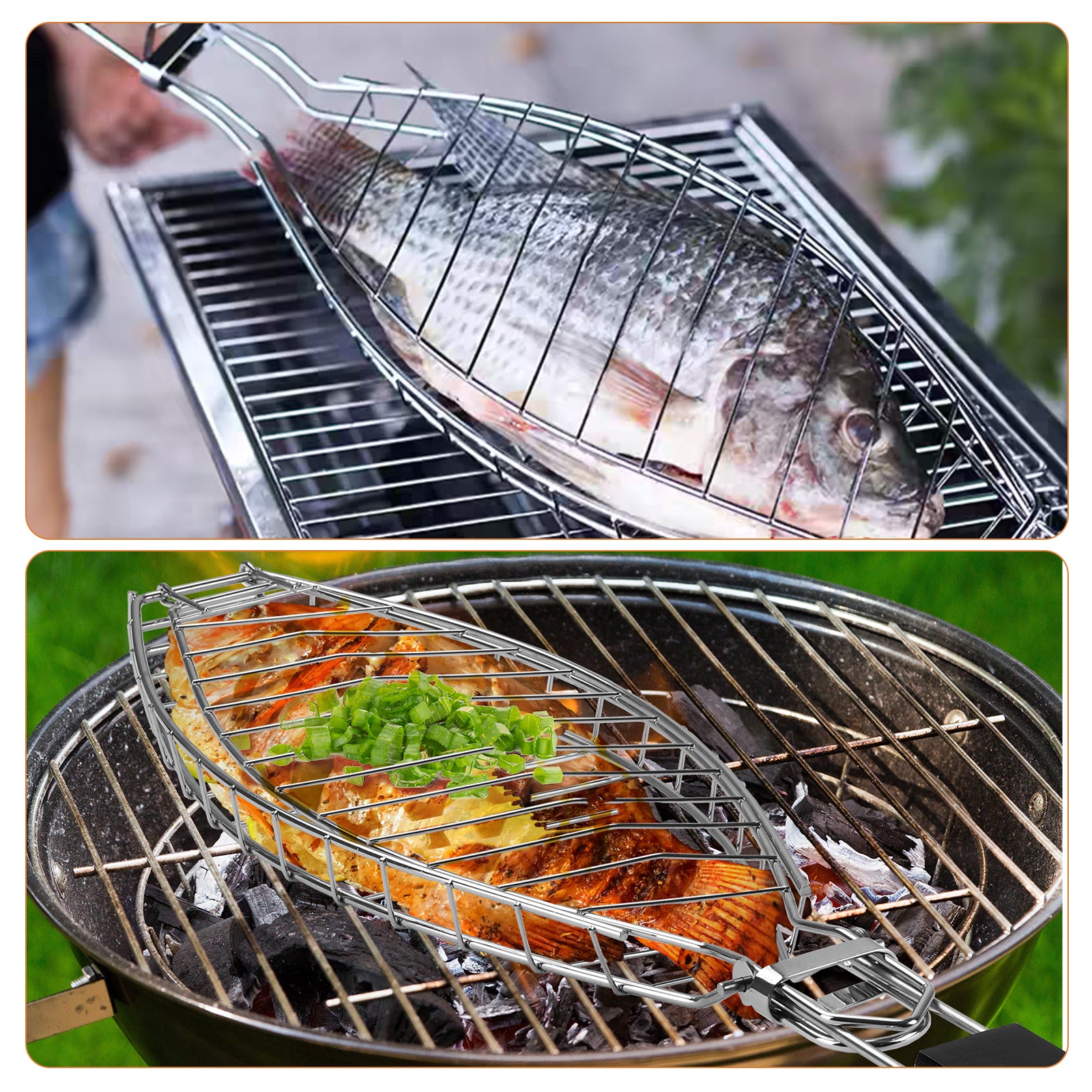 Fish Grill Basket, Stainless Steel Fish Grilling Rack For Oven With Detachable Handle , Large Whole BBQ Fish Grill Basket For Live Fish, NonStick Fish Basket for Grilling Perfect for Salmon, Veggies, And Seafood
