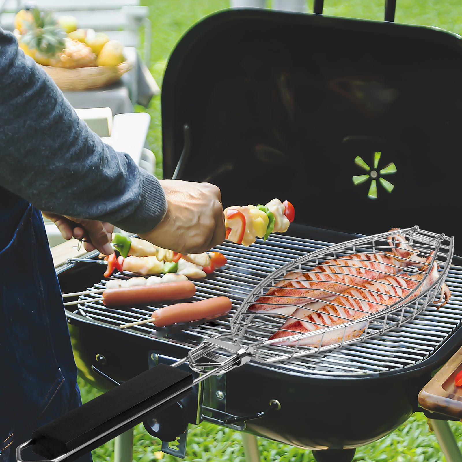 Fish Grill Basket, Stainless Steel Fish Grilling Rack For Oven With Detachable Handle , Large Whole BBQ Fish Grill Basket For Live Fish, NonStick Fish Basket for Grilling Perfect for Salmon, Veggies, And Seafood