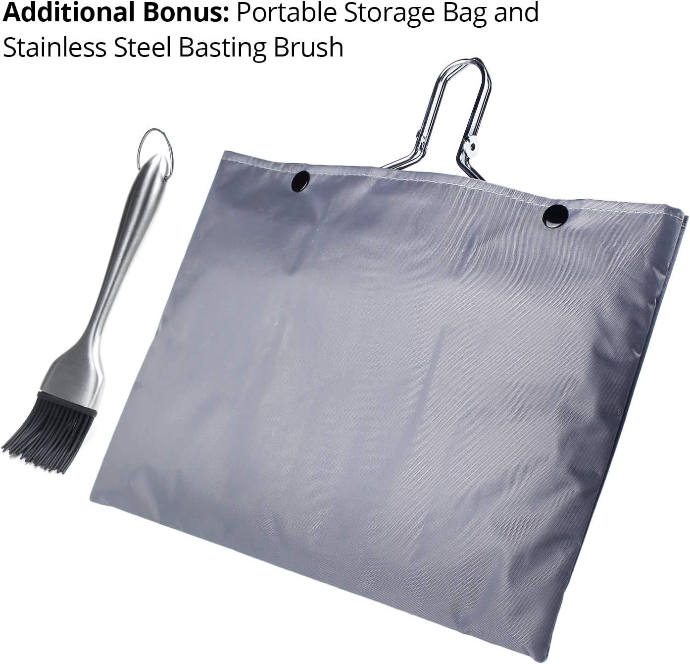 Fish Grilling Basket, Folding Portable Stainless Steel BBQ Grill Basket for Fish Vegetables Shrimp with Removable Handle, Come with Basting Brush and Storage Bag